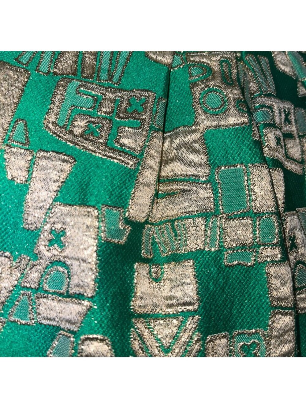 Vintage Womens Pleated Maxi Dress Size Small Green Gold Geometric Print Casual - Picture 7 of 16